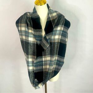 Heritage plaid flannel infinity scarf raw hem women’s one size neutral academia